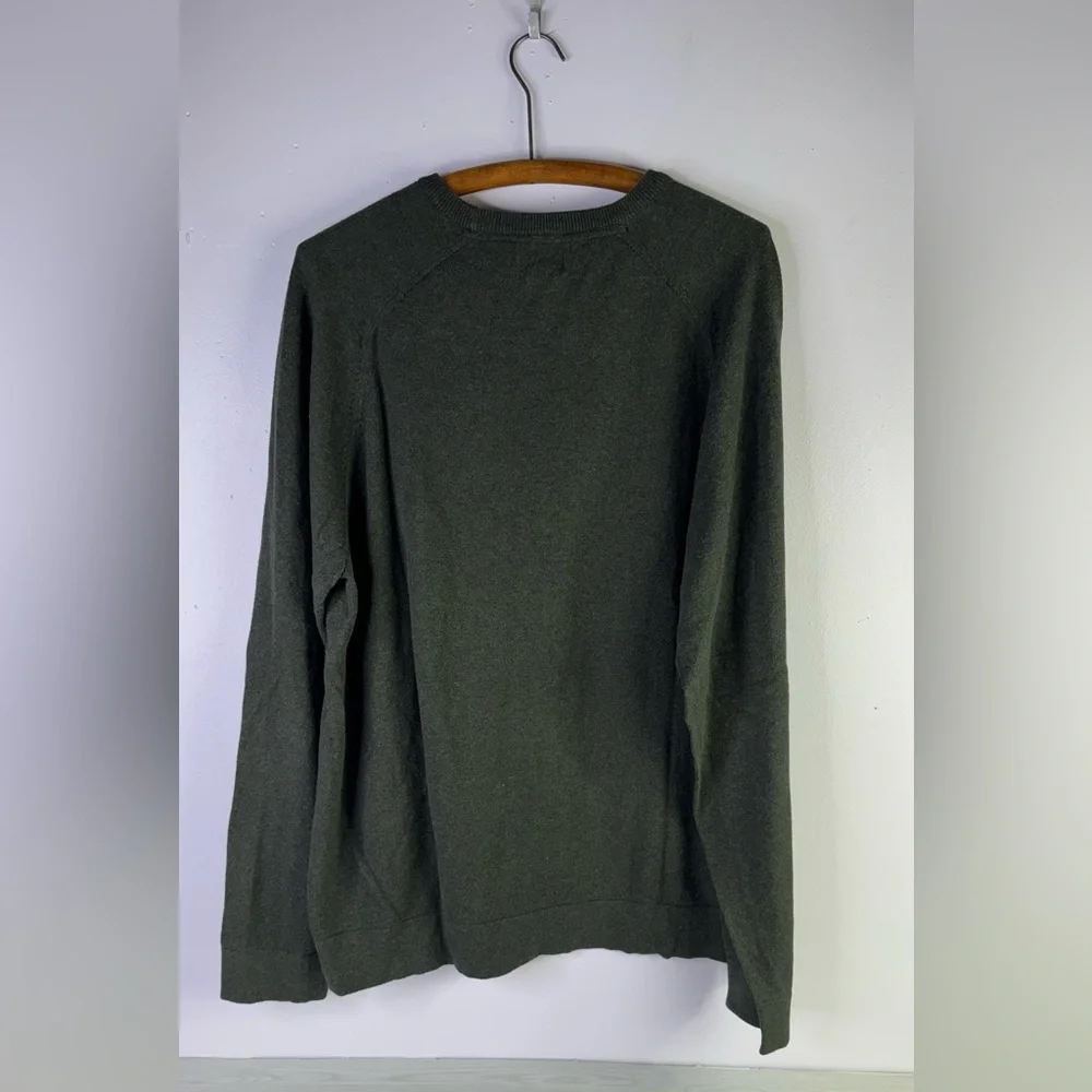 LL Bean Cotton Cashmere Thick Knit Forest Green Crew Neck Sweater Size XL